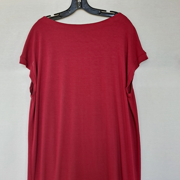 Eileen Fisher Berry Pink Drape Front Comfy Rayon Lycra Cap Sleeve Dress szM - Picture 2 of 9